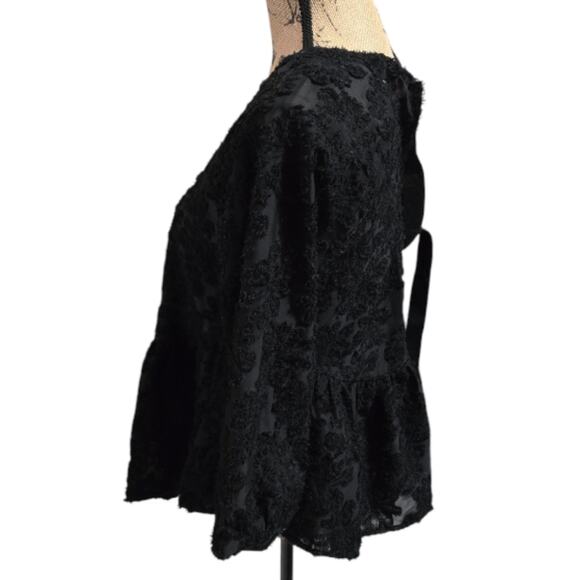 Altar'd State Chic Black Lace Burnout Velvet Slightly Sheer Peplum Blouse Size S - Picture 2 of 6